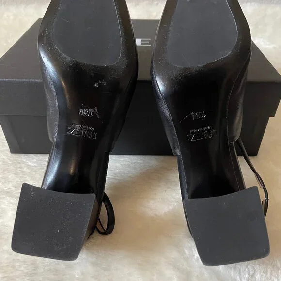 Inez Coco slingback square toe block heel pump in Black Nappa size 10.5 - Picture 9 of 13